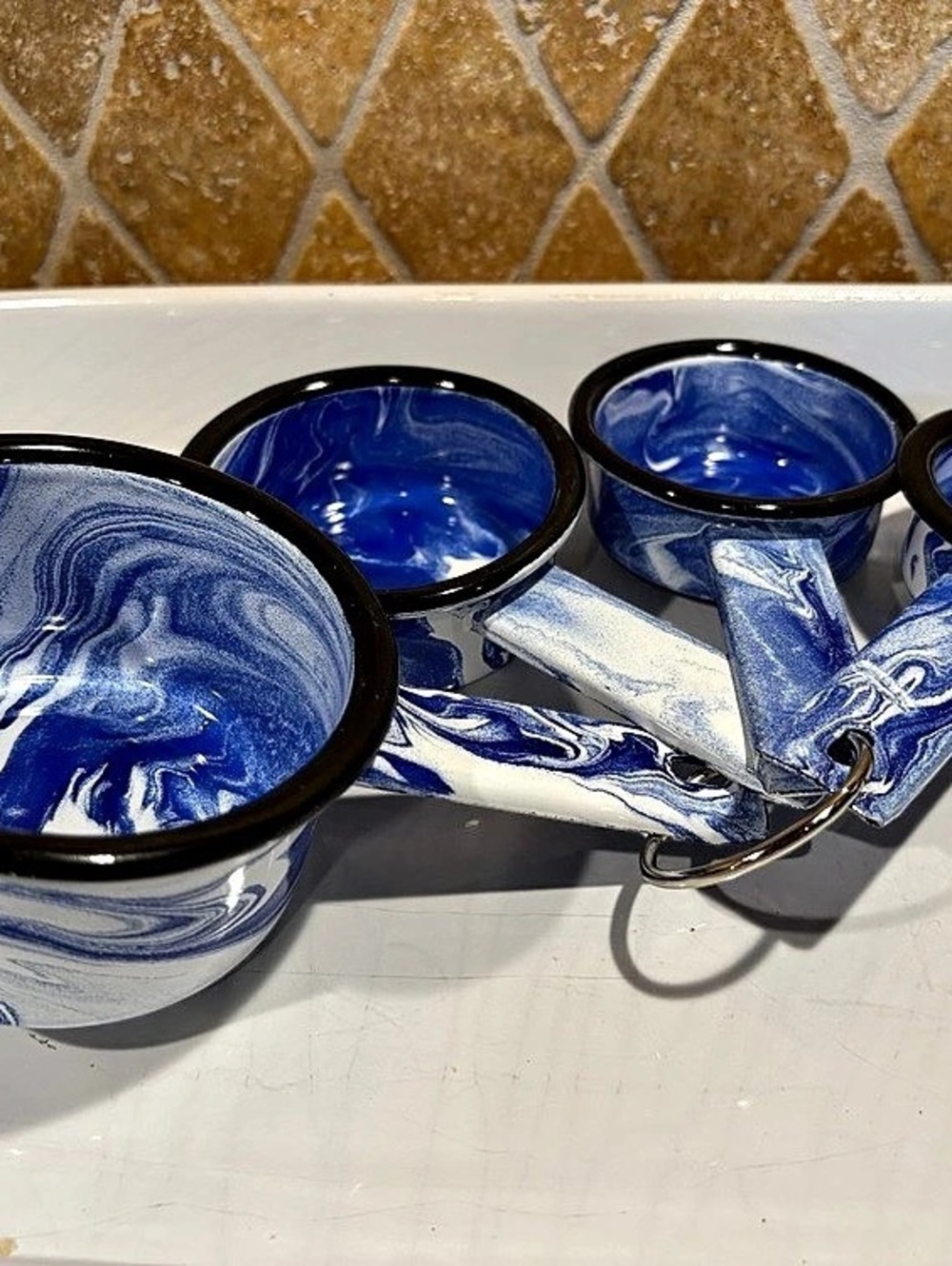 Retro Enamel Blue & White Measuring Cup Set